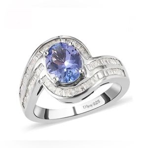 Tanzanite & Diamond, Platinum/Sterling Silver Ring 1.75ctw